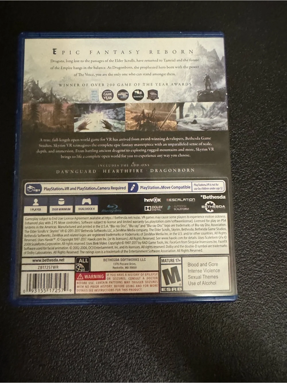 Skyrim V VR PS4 Game Disc